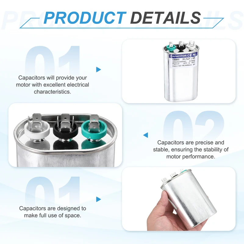 2Pcs 35+5MFD CBB65 Run Start Capacitor 35+5uF, 370/440V Oval AC Capacitor