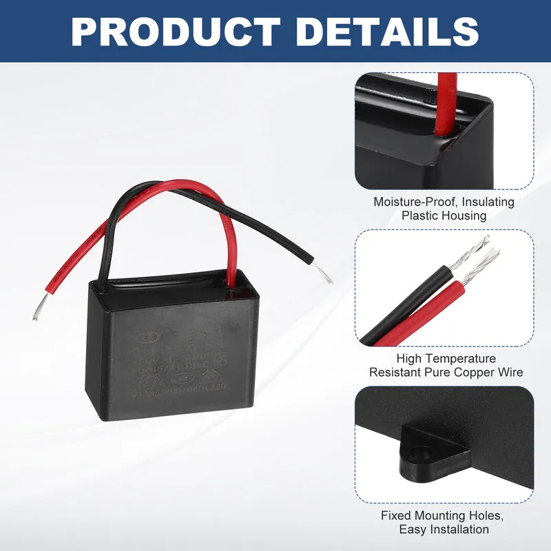 3uF 450V AC 2 Wires CBB61 Ceiling Fan Capacitor, 37.5x28x17.5mm