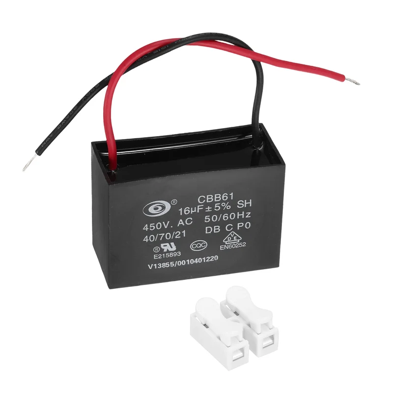 16uF 450V AC 2 Wires CBB61 Ceiling Fan Capacitor, 52x40x29mm