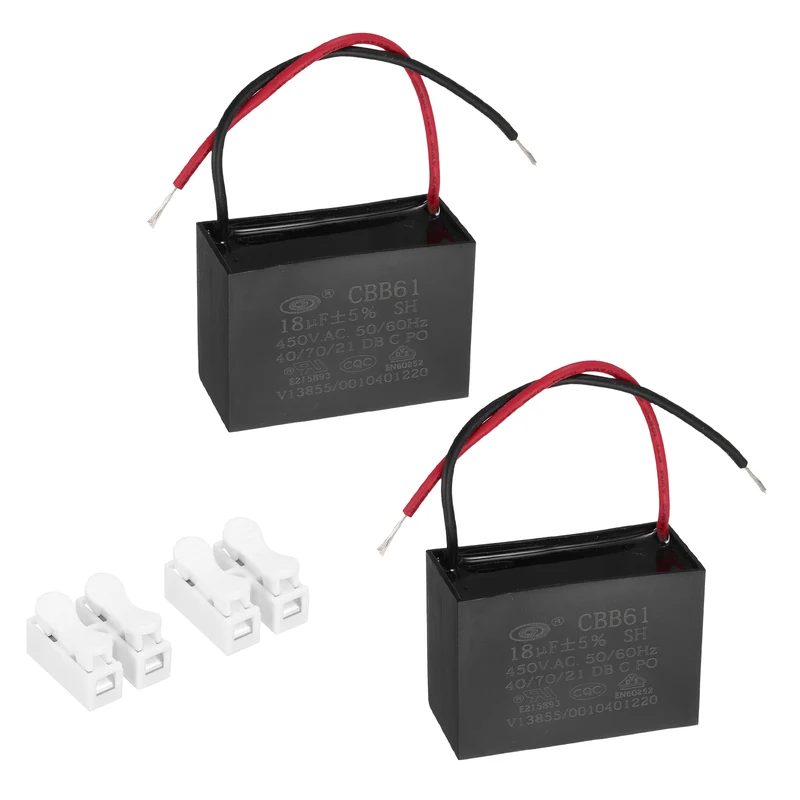 18uF 450V AC 2 Wires CBB61 Ceiling Fan Capacitor, 2pcs, 60x42x28mm