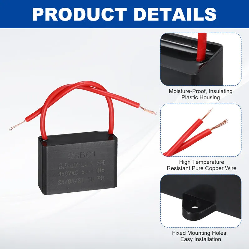 3.5uF 450V AC 2 Wires CBB61 Ceiling Fan Capacitor, 43x28x31mm