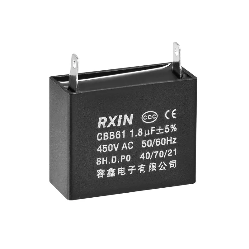 CBB61 Run Capacitor 450V AC 1.8uF 2-pin Metallized Polypropylene Film Capacitors Black for Ceiling Fan