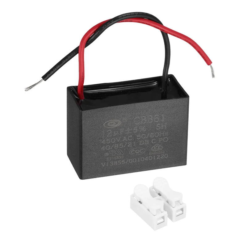 12uF 450V AC 2 Wires CBB61 Ceiling Fan Capacitor, 51x35x25mm