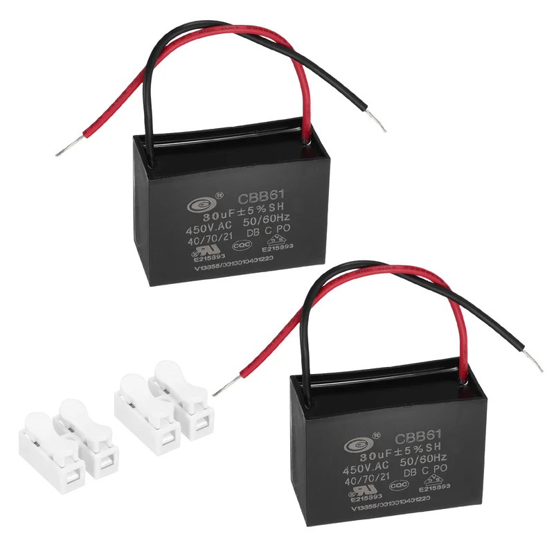 30uF 450V AC 2 Wires CBB61 Ceiling Fan Capacitor, 2pcs, 60x41.5x28mm