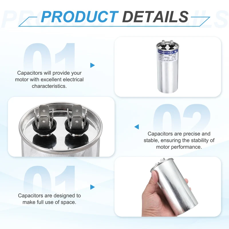 2Pcs 70MFD CBB65 Run Start Capacitor 70uF 370/440V Round AC Capacitor