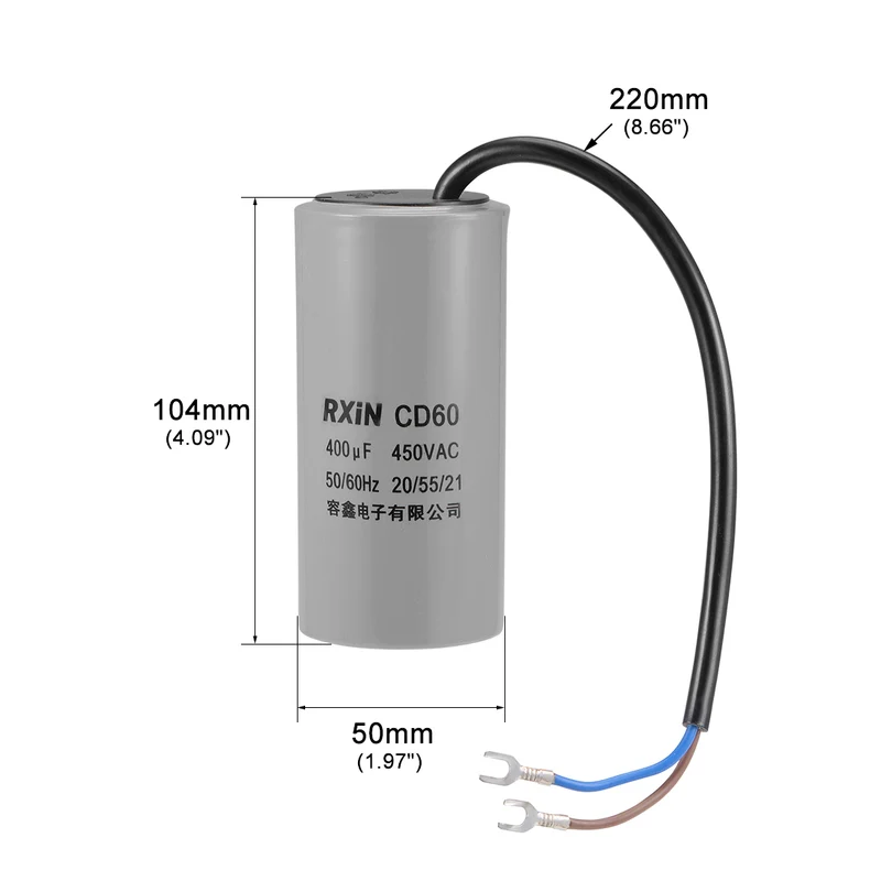 400uf Motor Star Capacitor 400mfd AC 450V for HSingle-Phase 50/60 Hz AC Motor and Fan 2Pcs
