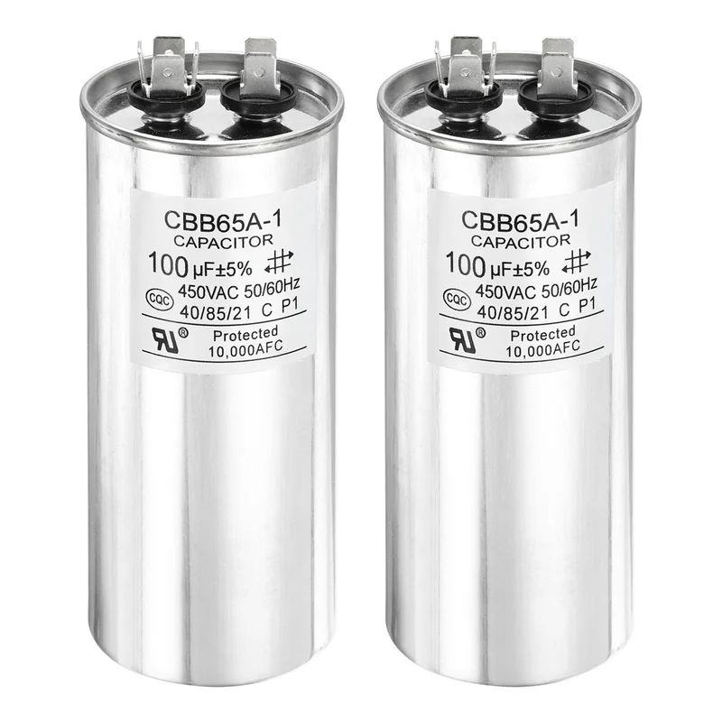 2 Pcs CBB65 Run Capacitor, Aluminum Case, 450V 100 F 5%