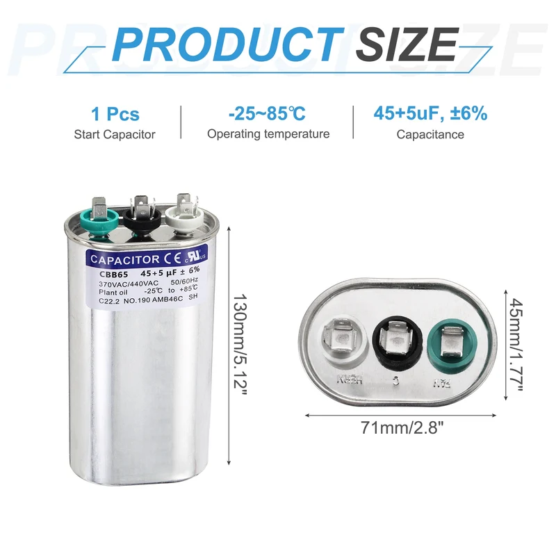 45+5MFD CBB65 Run Start Capacitor 45+5uF 370/440V Oval AC Capacitor