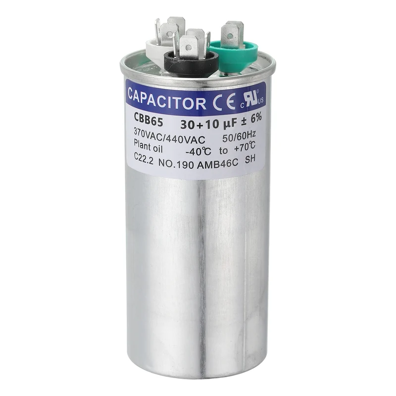CBB65 Capacitor, 30+10uF 370-440 VAC 50/60Hz Aluminium Round Capacitor