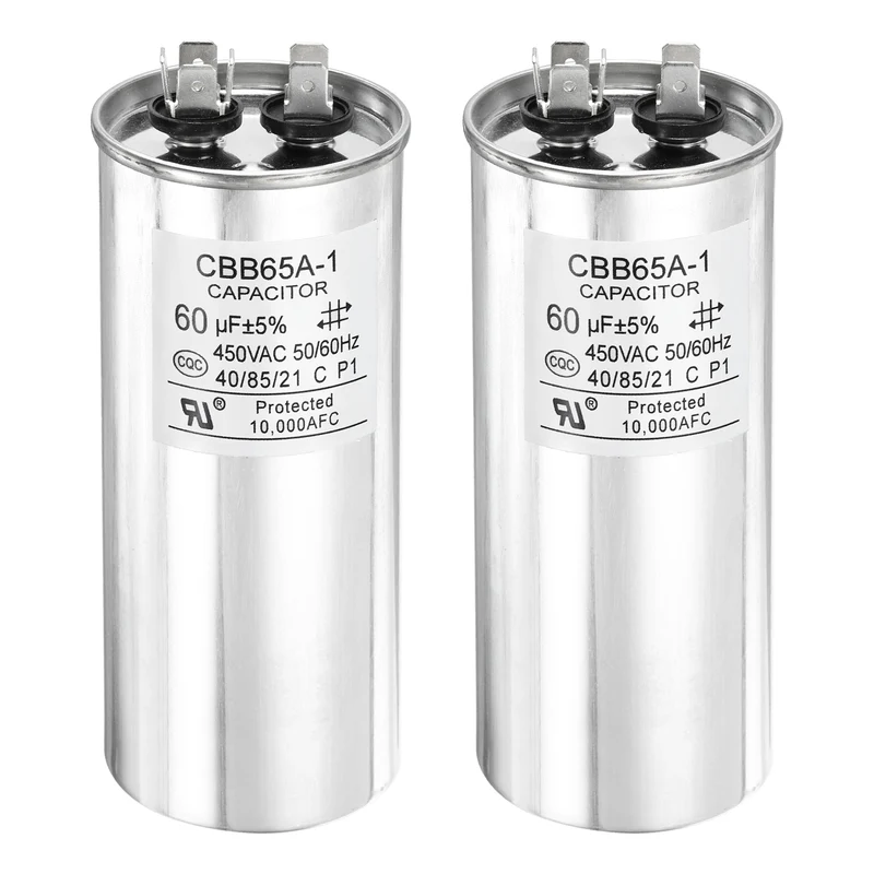 2 Pcs CBB65 Run Capacitor, Aluminum Case, 450V 60 F 5%