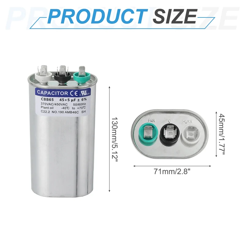 CBB65 Capacitor, 45+5uF 370-440 VAC 50/60Hz Aluminium Capacitor