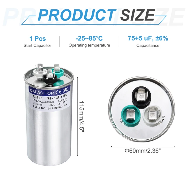 75+5MFD CBB65 Run Start Capacitor 75+5uF 370/440V Round AC Capacitor