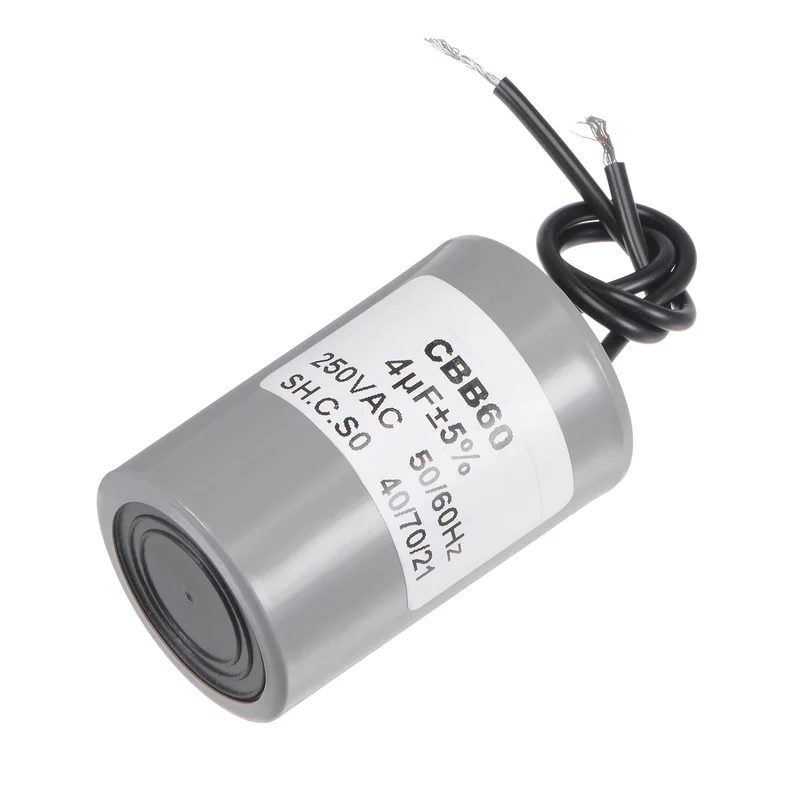 CBB60 Run Capacitor 4uF 250V AC 2 Wires 54x34mm for Compressor Pump Motor