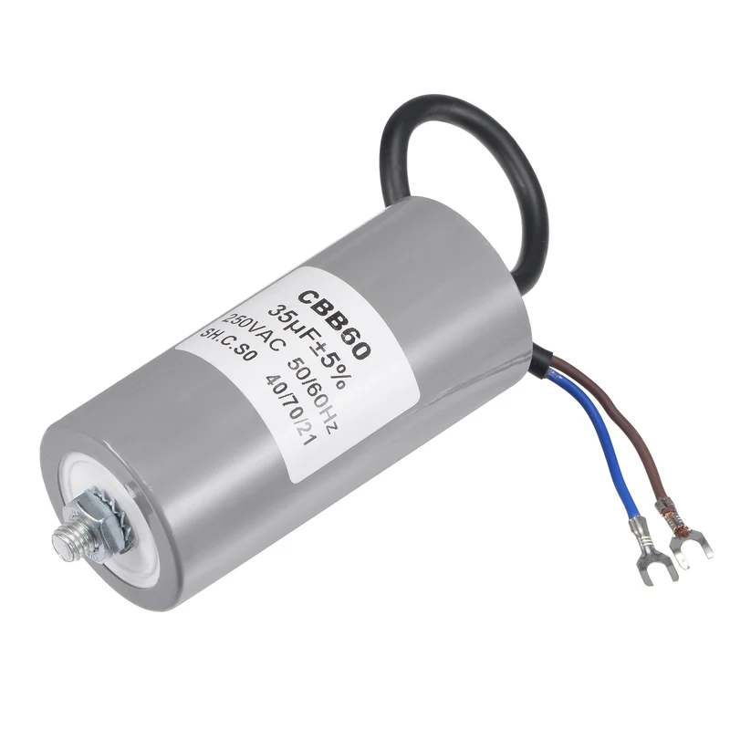 CBB60 Run Capacitor 35uF 250V AC 2 Wires 96x46mm with M8 Fixing Stud Terminal