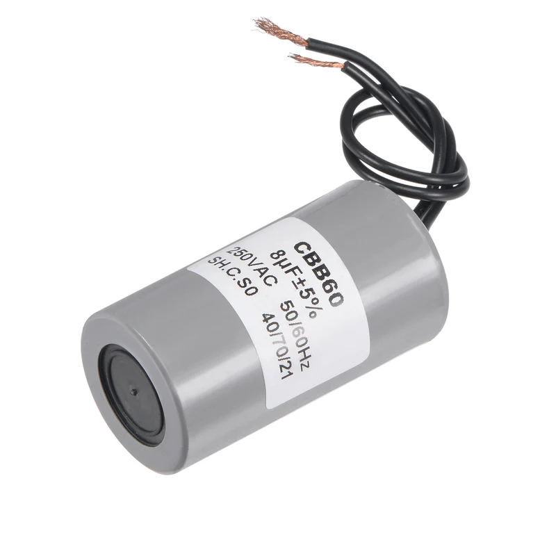 CBB60 Run Capacitor 8uF 250V AC 2 Wires 65x34mm for Compressor Pump Motor