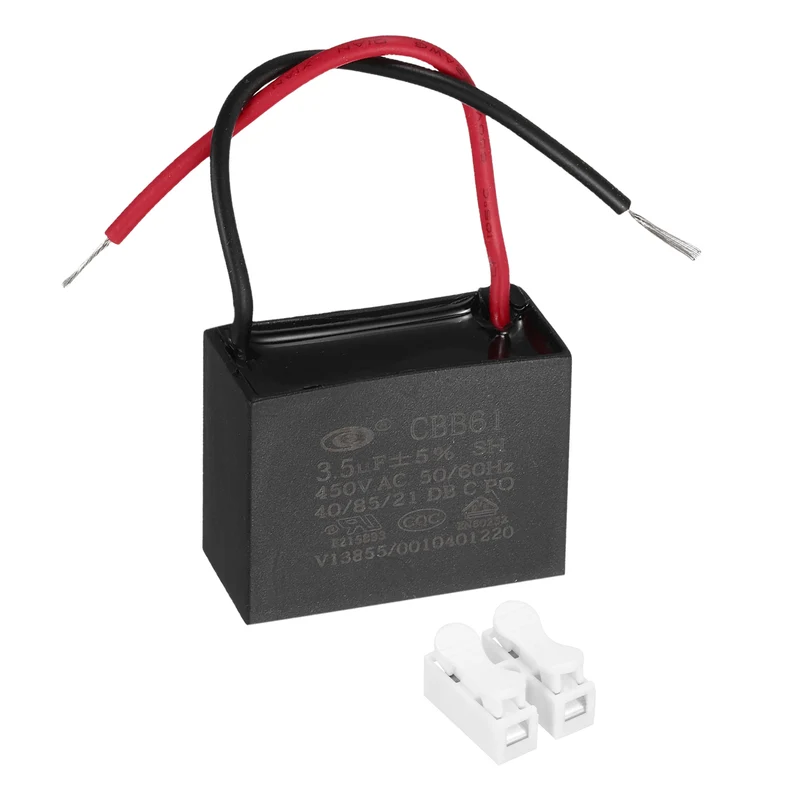 3.5uF 450V AC 2 Wires CBB61 Ceiling Fan Capacitor, 37.5x28.5x18mm