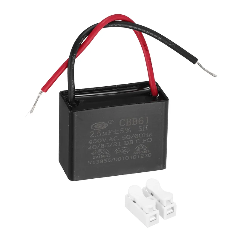 2.5uF 450V AC 2 Wires CBB61 Ceiling Fan Capacitor, 37.5x28.5x17.5mm