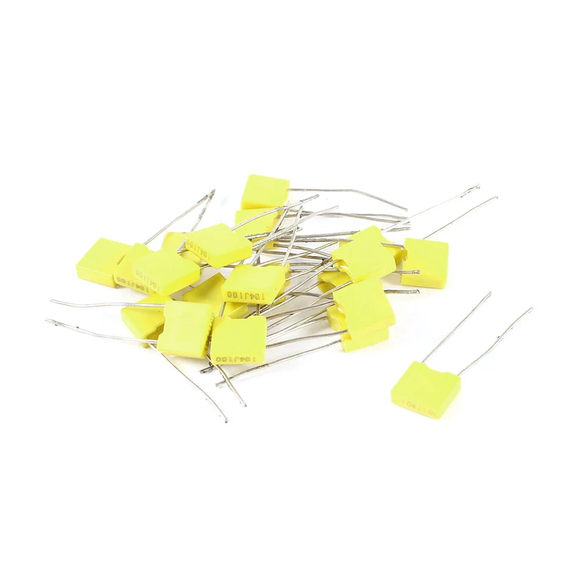 20 Pieces 100V 0.1uF 100NF 5% Radial Lead Box Type Correction Capacitors Yellow