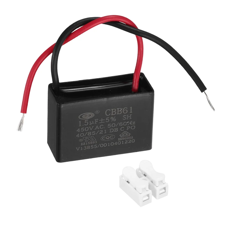 1.5uF 450V AC 2 Wires CBB61 Ceiling Fan Capacitor, 37x25x15mm