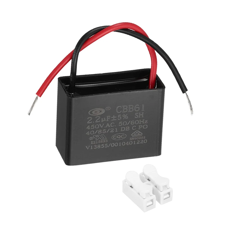 2.2uF 450V AC 2 Wires CBB61 Ceiling Fan Capacitor, 37.5x28.7x17.5mm