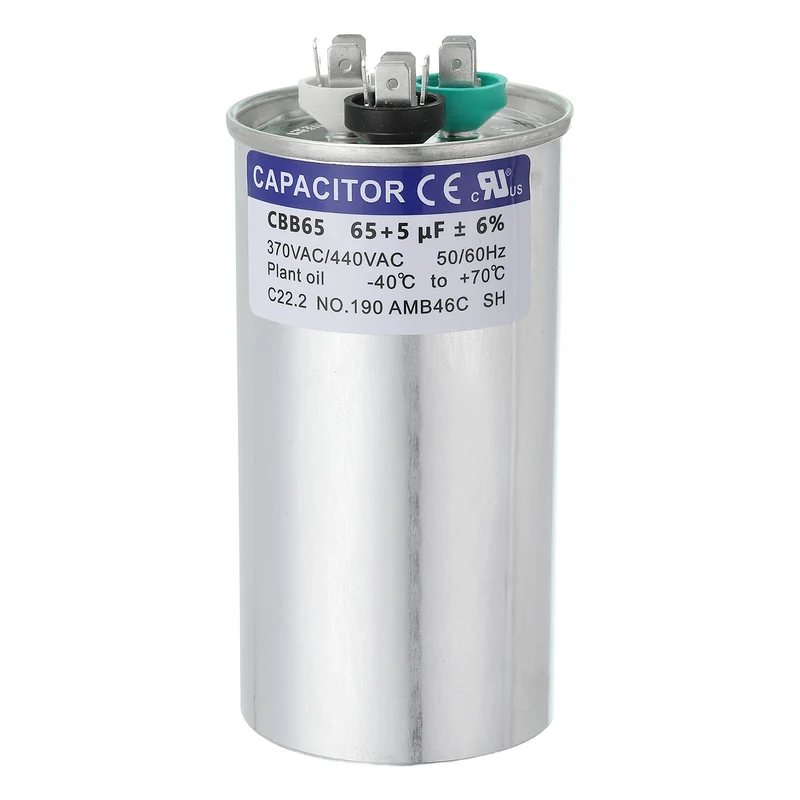 CBB65 Capacitor, 65+5uF 370-440 VAC 50/60Hz Aluminium Round Capacitor