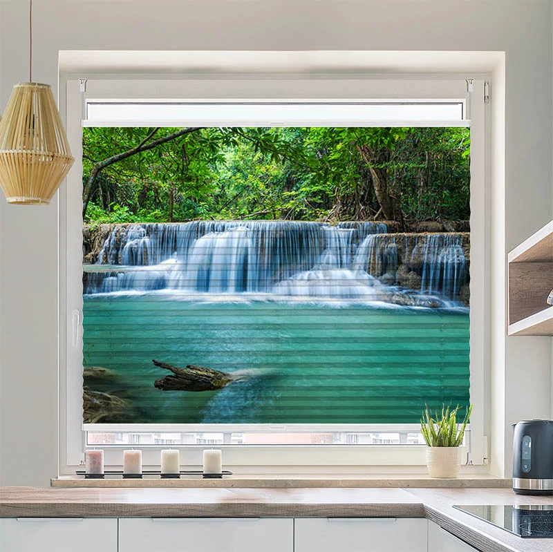 Plissee Motiv "Wasserfall im Wald"