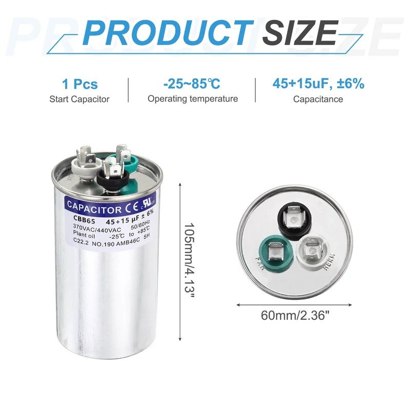 45+15MFD CBB65 Run Start Capacitor 45+15uF 370/440V Round AC Capacitor