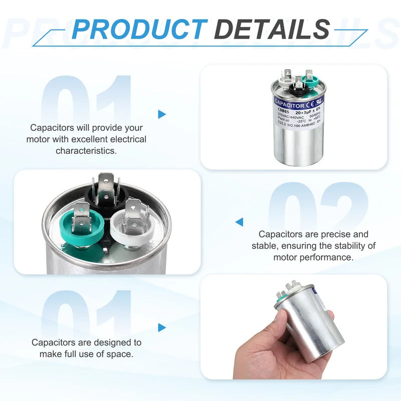 20+3MFD CBB65 Run Start Capacitor 20+3uF, 370/440V Round AC Capacitor