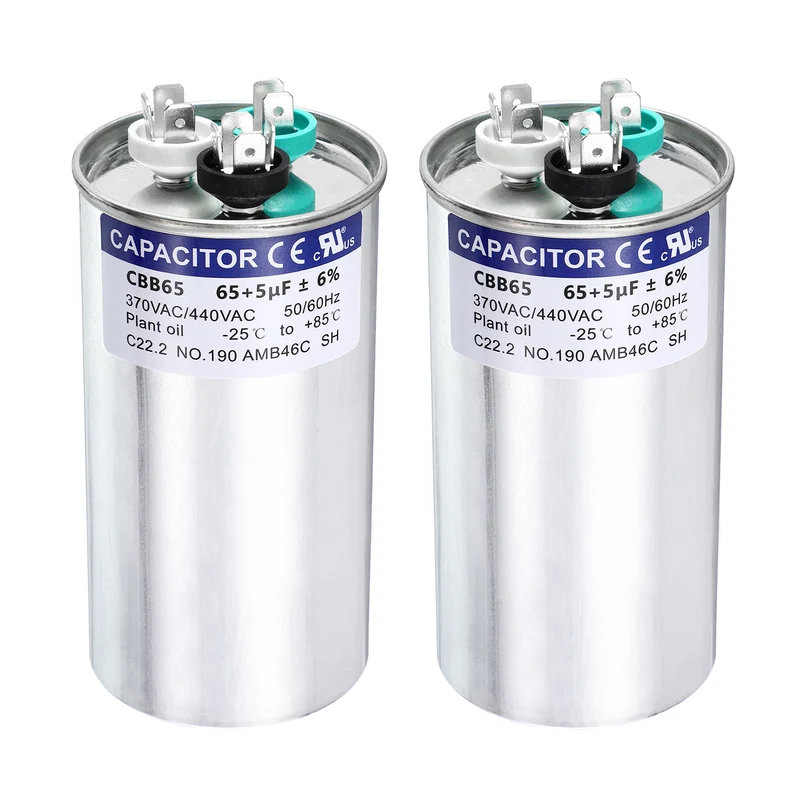 2Pcs 65+5MFD CBB65 Run Start Capacitor 65+5uF 370/440V Round AC Capacitor