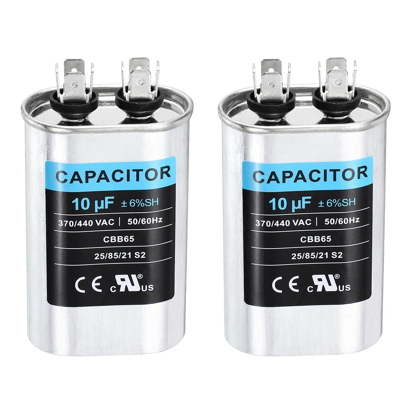 2Pcs 10MFD CBB65 Run Start Capacitor 10uF, 370/440V Oval AC Capacitor
