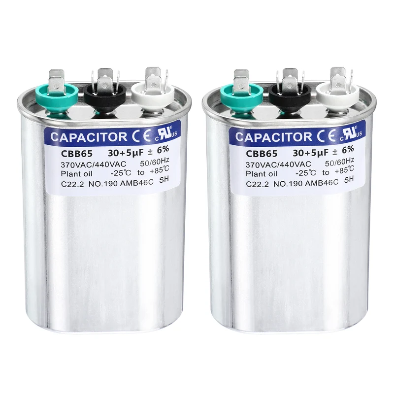 2Pcs 30+5MFD CBB65 Run Start Capacitor 30+5uF, 370/440V Oval AC Capacitor