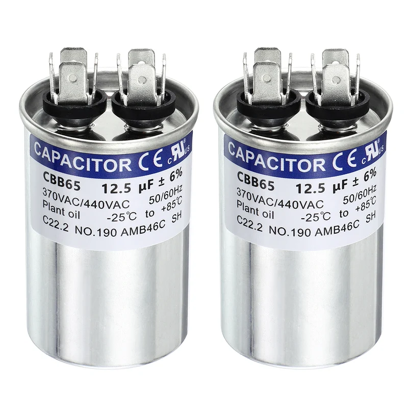 2Pcs 12.5MFD CBB65 Run Start Capacitor 12.5uF, 370/440V Round AC Capacitor