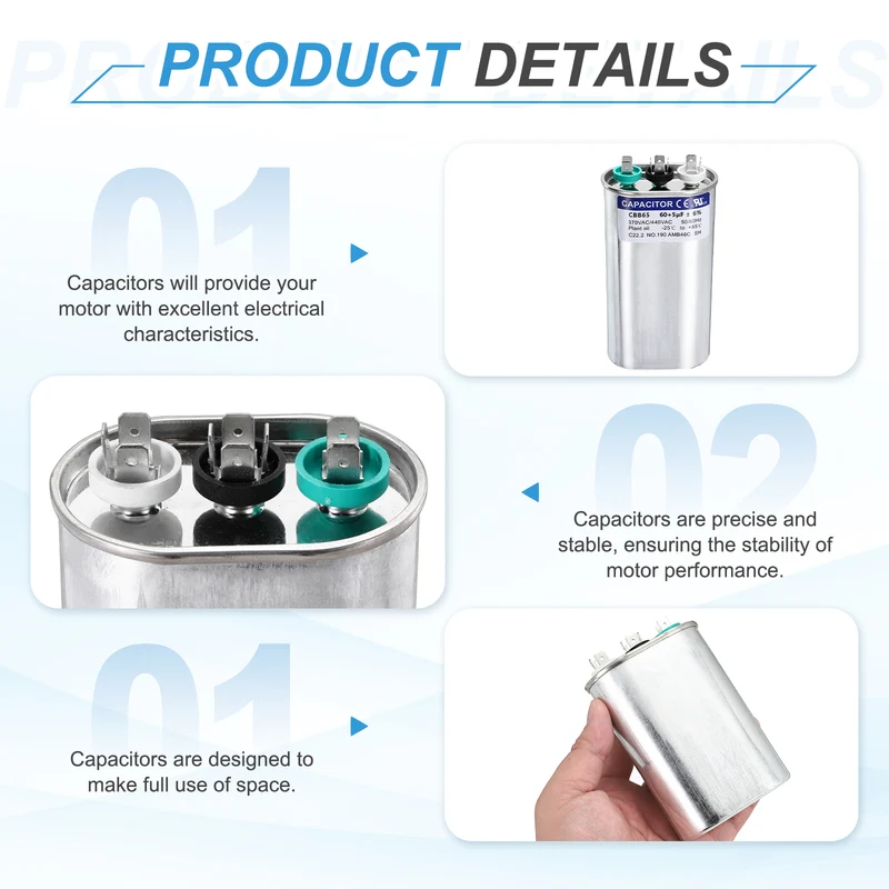60+5MFD CBB65 Run Start Capacitor 60+5uF 370/440V Oval AC Capacitor