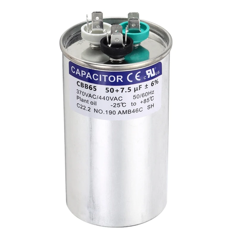50+7.5MFD CBB65 Run Start Capacitor 50+7.5uF 370/440V Round AC Capacitor