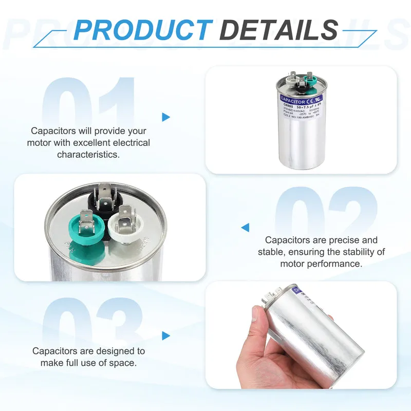 50+7.5MFD CBB65 Run Start Capacitor 50+7.5uF 370/440V Round AC Capacitor