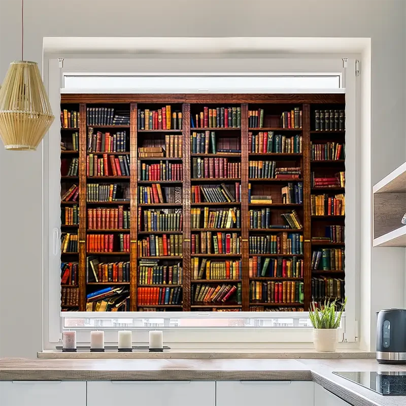 Plissee Motiv "Altes Bücherregal"