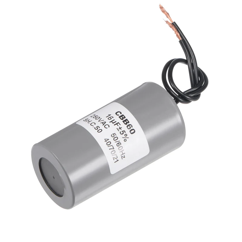 CBB60 Run Capacitor 16uF 250V AC 2 Wires 75x38mm for Compressor Pump Motor
