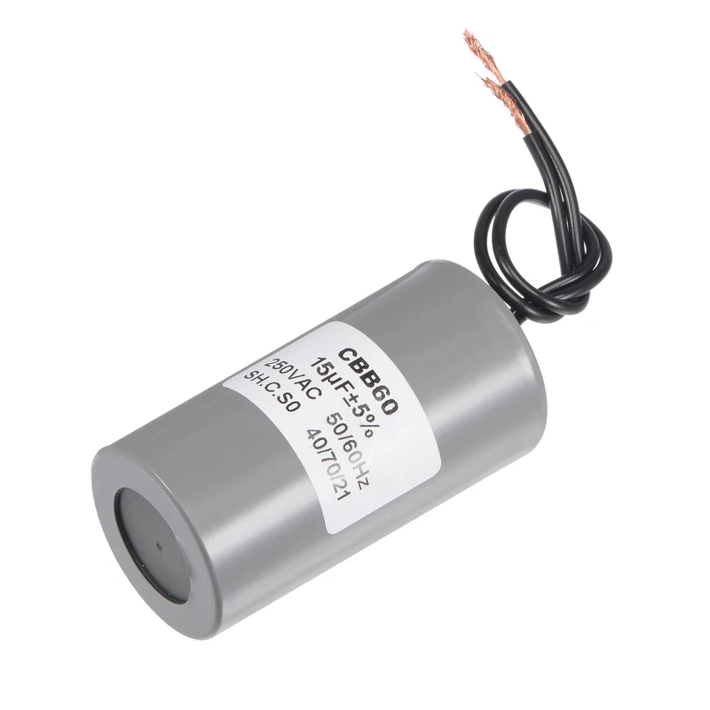 CBB60 Run Capacitor 15uF 250V AC 2 Wires 73x38mm for Compressor Pump Motor