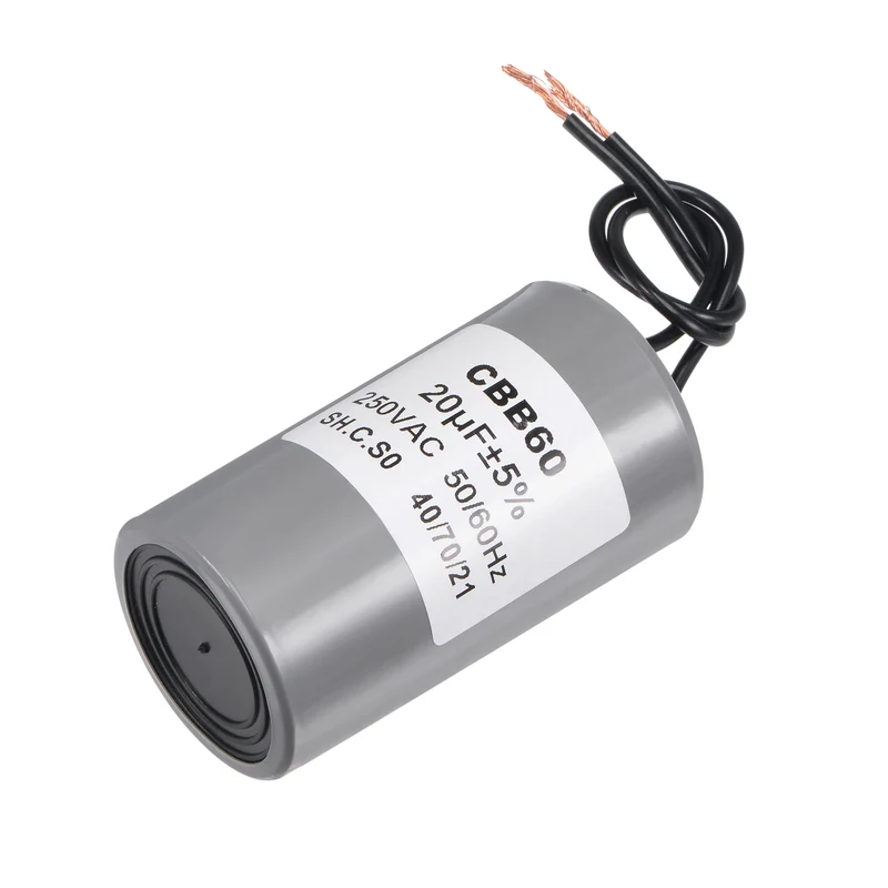 CBB60 Run Capacitor 20uF 250V AC 2 Wires 75x40mm for Compressor Pump Motor