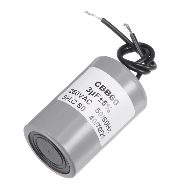 CBB60 Run Capacitor 3uF 250V AC 2 Wires 54x34mm for Compressor Pump Motor
