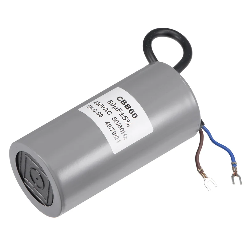 CBB60 Run Capacitor 80uF 250V AC 2 Wires 124x60mm with Terminal for Pump Motor