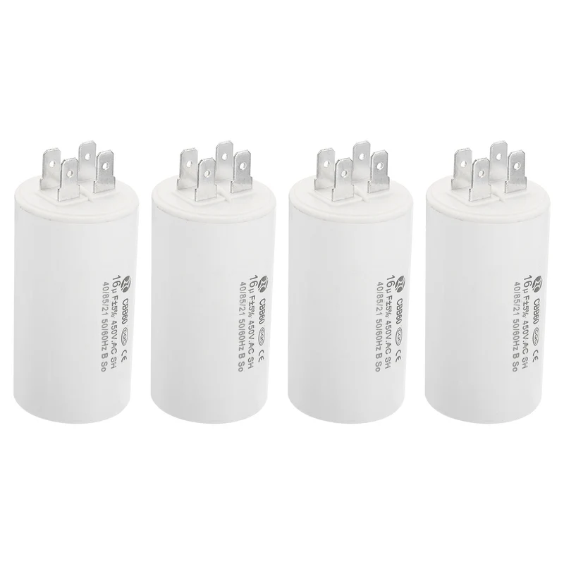 CBB60 16uF Running Capacitor,4Pcs AC450V 4 Pins 50/60Hz Cylinder 1.44x2.73inch