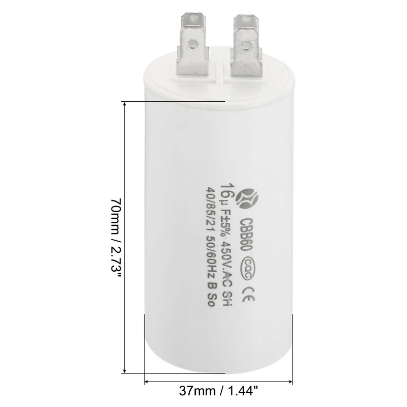 CBB60 16uF Running Capacitor,4Pcs AC450V 4 Pins 50/60Hz Cylinder 1.44x2.73inch