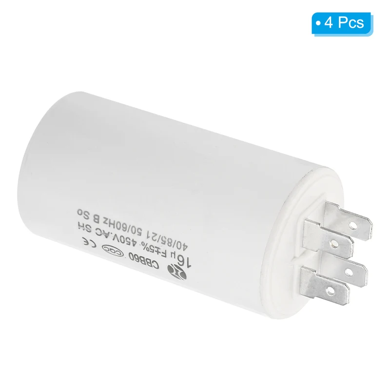 CBB60 16uF Running Capacitor,4Pcs AC450V 4 Pins 50/60Hz Cylinder 1.44x2.73inch