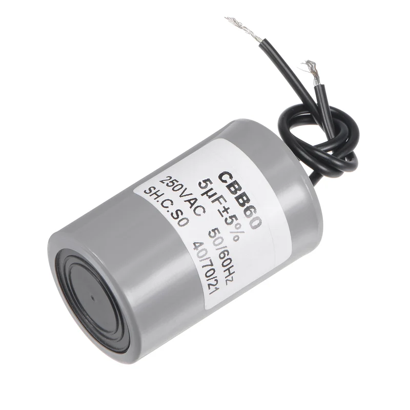 CBB60 Run Capacitor 5uF 250V AC 2 Wires 54x34mm for Compressor Pump Motor