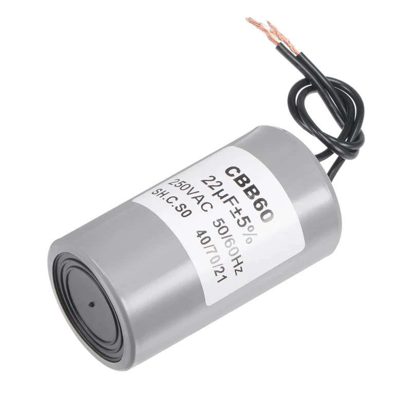 CBB60 Run Capacitor 22uF 250V AC 2 Wires 73x42mm for Compressor Pump Motor
