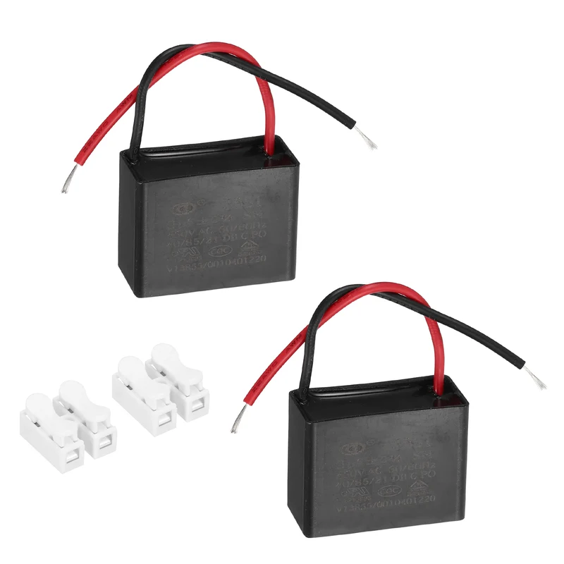 3uF 450V AC 2 Wires CBB61 Ceiling Fan Capacitor, 2pcs, 37.5x28.5x17.5mm