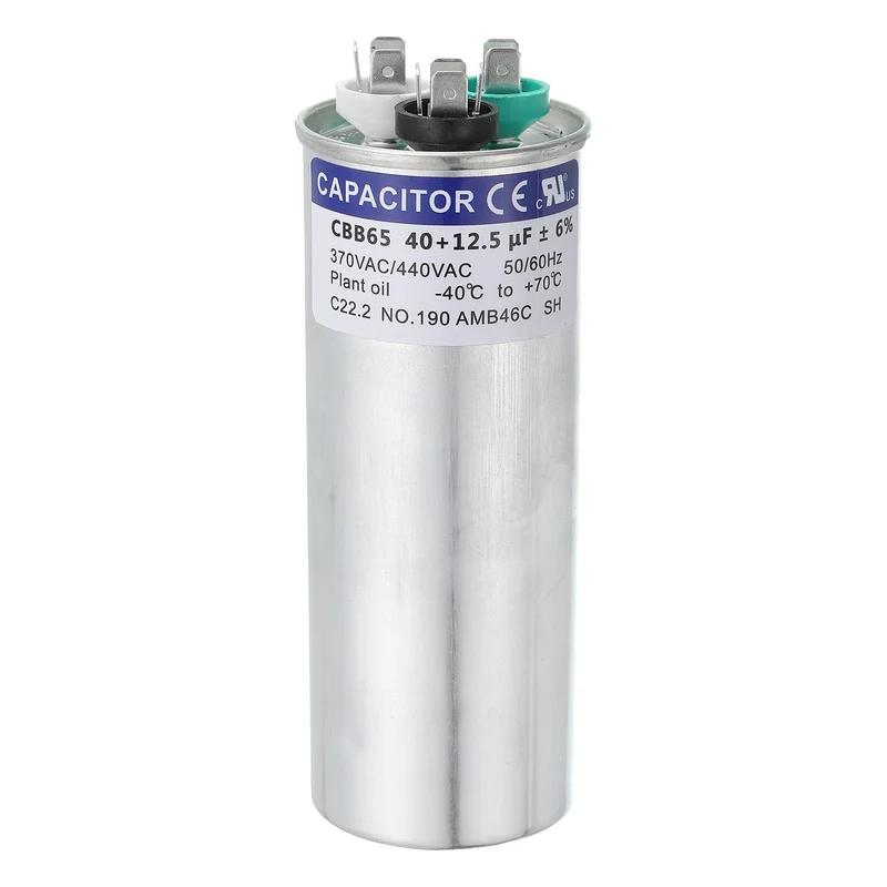 CBB65 Capacitor, 40+12.5uF 370-440 VAC 50/60Hz Aluminium Round Capacitor