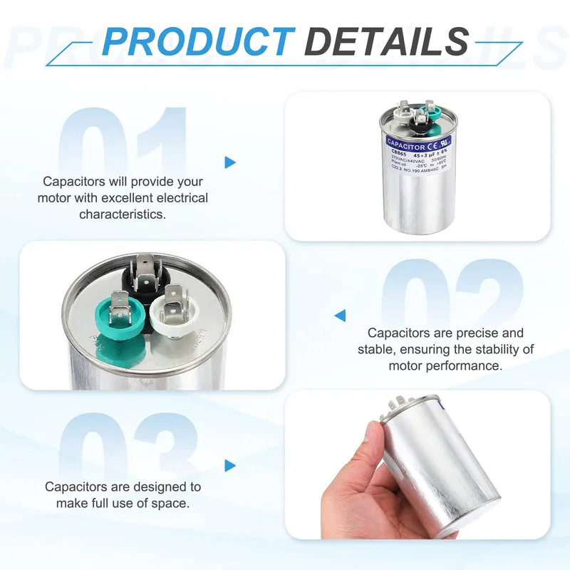 2Pcs 45+3MFD CBB65 Run Start Capacitor 45+3uF 370/440V Round AC Capacitor