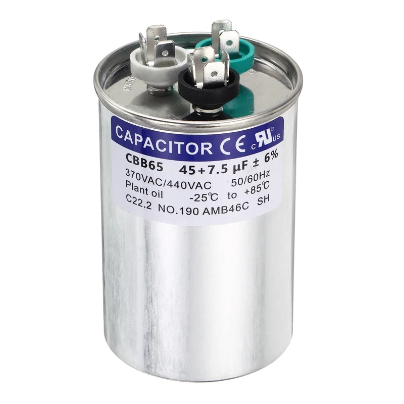45+7.5MFD CBB65 Run Start Capacitor 45+7.5uF 370/440V Round AC Capacitor